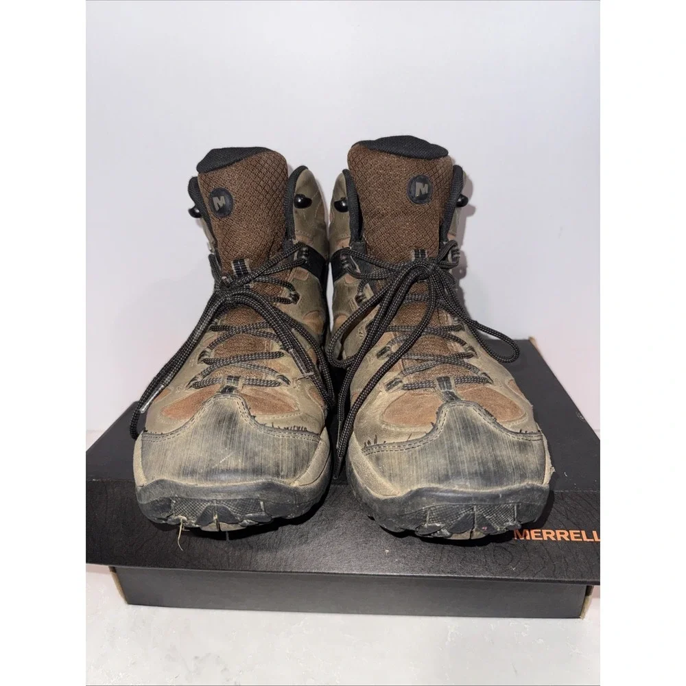 MERRELL Reflex Mens Size 10.5 Waterproof Mid Hiking Ankle Boots Laces Brown